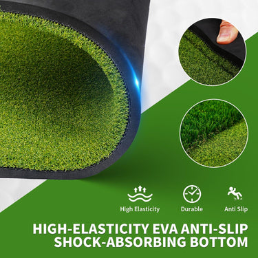 LotFun 5x4ft Dual-Turf Golf Mat with Embedded Ball Tray, Thicken Golf Hitting Mat, Golf Practice Mat with 9 Golf Balls 9 Golf Tee for Hitting, Driving, Chipping, Swing in Backyard, Garage or Basement