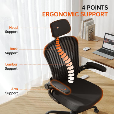 Ergonomic Office Chair Big and Tall, 350LBS Capacity, 6'5" Tall Max, Home High Back Desk Chair for Long Hours Comfortable, Adjustable Lumbar Support and Headrest, Flip-up Arm and PU Wheels, Black