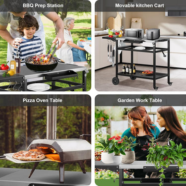 3-Shelf Grill Table for Outside with Removable Tray, Stainless Steel Grill Cart with Foldable Side Table, Movable Outdoor Prep Table, 33" L x 20" W