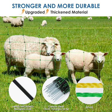 Electirc Fence Netting 42"H x 164'L, Poultry Netting with 13 Posts 12 Conductive Electric Deer Netting for Livestock Goat Fence Net Fencing for Goats, Sheep, Lambs, Deer, Hogs, Dogs, Golf