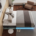 Queen Size Floating Bed Frame with LED Lights, Black Upholstered and Metal Platform Bed Queen, Modern Stable Floating Bed Frame Without Headboard, No Box Spring Needed, Easy to Assemble
