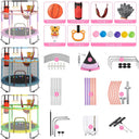 Trampoline for Kids, Upgrade Full Anti-Rust 440lbsToddler Trampoline with Net, 55'' Upgraded Ring Legs Trampoline with Adjustable Gymnastics Bar&Toys, Gifts for Ages 1-8 Boys&Girls（Blue）