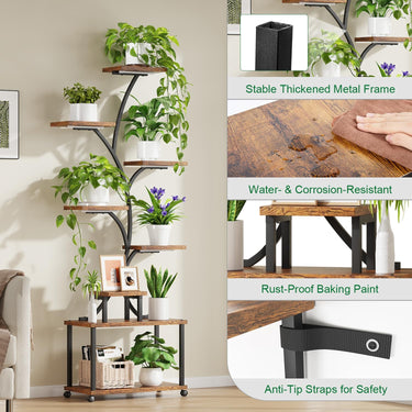 LotFun Plant Stand Indoor with Grow Lights, 8-Tiered Metal Plant Shelf, 61" Tall Plant Stand for Indoor Plants Multiple, S-Shaped Display Rack for Indoor Plants, Living Room, Garden, Patio