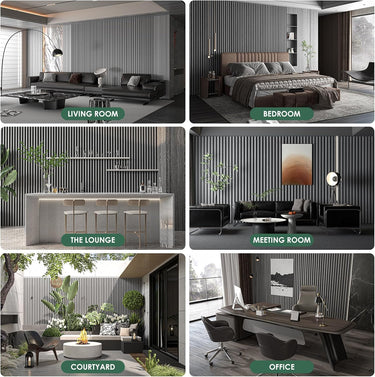 8-Piece Wood Slat Acoustic Panels for Stylish Decor - 47.2" x 7.87"Acoustic Wood Wall Panels 3D Wood Slat Wall Panel Acoustic Wood Panels for Ceiling and Wall Grey Oak