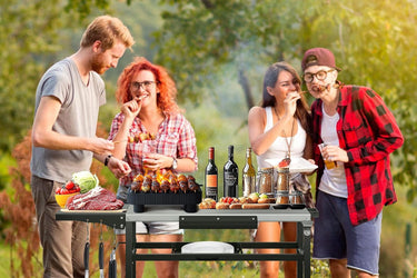 3-Shelf Grill Table for Outside with Removable Tray, Stainless Steel Grill Cart with Foldable Side Table, Movable Outdoor Prep Table, 33" L x 20" W