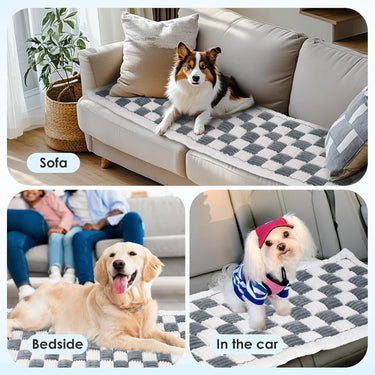 Pet Couch Cover for Sofa, Comfortable Couch Cover for Dog, Square Type Stripe Velvet Dog Bed Washable(Grey，27.6 * 82.7inch)