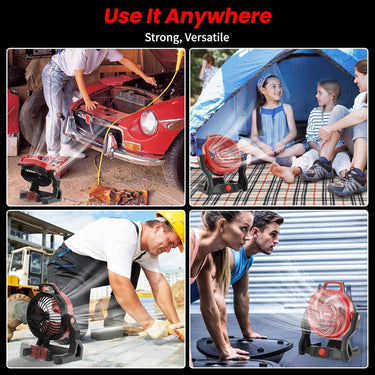 Portable Fan Compatible with milwaukee 18V Battery, 650 CFM Battery Operated Fan, Jobsite Fan 30dB Low Noise, Cordless Ventilador, Ideal for Travel, Work, with Hidden Hook for Hanging