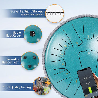 Rain Drum for Outside 13 Inch 15 Notes, Malachite Steel Tongue Drum, Drum Instrument for Meditation Yoga Education Percussion with Bag, Mallets, Ethereal Drum for Valentine's Day, New Year