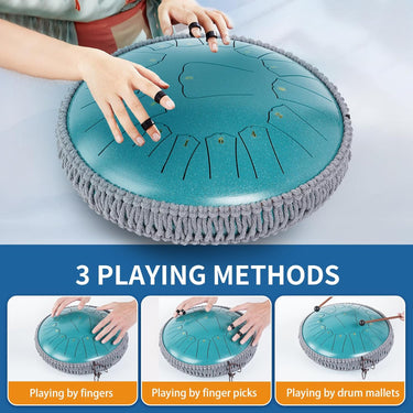 Rain Drum for Outside 13 Inch 15 Notes, Malachite Steel Tongue Drum, Drum Instrument for Meditation Yoga Education Percussion with Bag, Mallets, Ethereal Drum for Valentine's Day, New Year