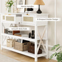 47.2" Modern Console Table with 3 Rattan Drawers, Entryway Table with 3-Tier Storage Shelves, Narrow Long Sofa Table for Entryway, Hallway, Foyer and Living Room, White