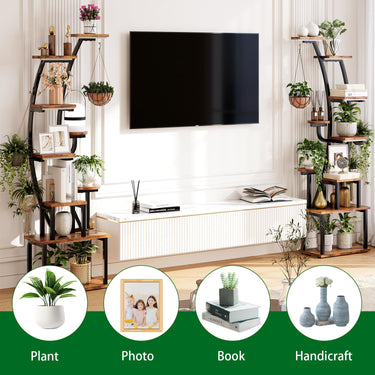 LotFun Plant Stand Indoor with Grow Lights, 9 Tiered Indoor Metal Plant Shelf 2 Pack, 64" Tall Plant Stand for Indoor Plants Multiple, Curved Shape Rack Plant Holder, Large Holder Display Shelf for Living Room, Garden, Patio