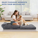 72" Foldable Human Dog Bed for Adults, Fluffy Faux Fur with Blanket, Orthopedic Washable Dog Bed with Memory Foam and Water Repellent Liner Extra Large Thick for Pet
