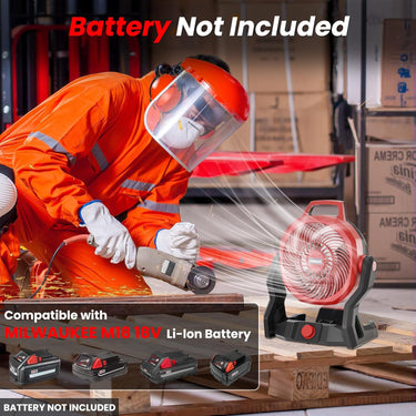 Portable Fan Compatible with milwaukee 18V Battery, 650 CFM Battery Operated Fan, Jobsite Fan 30dB Low Noise, Cordless Ventilador, Ideal for Travel, Work, with Hidden Hook for Hanging
