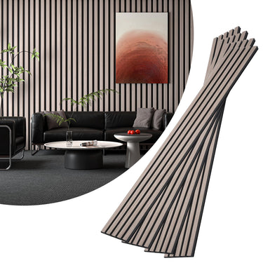 8-Piece Wood Slat Acoustic Panels for Stylish Decor - 47.2" x 7.87"Acoustic Wood Wall Panels 3D Wood Slat Wall Panel Acoustic Wood Panels for Ceiling and Wall Grey Oak