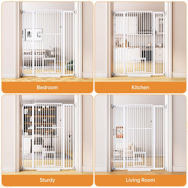 55.1'' Extra Tall Pet Gate for Cat, 29.5-43'' Extra Wide Cat Gate for Doorway with Upgraded Cat Door and 1.37'' Narrower Bar Spacing, NO Drilling Pressure Mounted Dog Gate Indoor