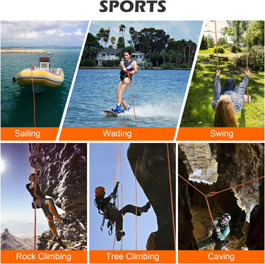 Arborist Rigging Rope (1/2 in x 150 ft), Braided Polyester Rope, Outdoor Climbing Rope High Strength Rope for Rock Hiking Camping Construction Climbing Swing Sailing, Orange