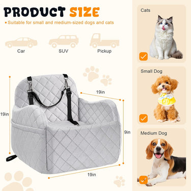 Dog Booster Car Seat for Small/Medium Size, Memory Foam Dog Car Seats, Detachable Booster Cushion, Two Side Pockets, Safety Straps, Washable Pet Car Seat (Grey)