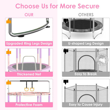 Trampoline for Kids, Upgrade Full Anti-Rust 440lbsToddler Trampoline with Net, 55'' Upgraded Ring Legs Trampoline with Adjustable Gymnastics Bar&Toys, Gifts for Ages 1-8 Boys&Girls（Blue）