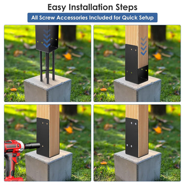 4x4 Post Base Bracket Heavy Duty, Pergola Brackets & Fence Post Anchor, Metal 4x4 Post Sleeve for Wood Posts, Secure Deck & Mailbox Post, Rust Resistant Metal Post Protector (Black, 1 Pack)