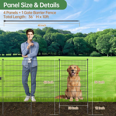 4 Panels Metal Garden Fence with Gate,36 in H x 10 ft L Garden Fencing Animal Barrier,Garden Decorative Fence Outdoor Rustproof for Yard Patio Flower Bed Lawn