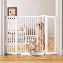 55.1'' Extra Tall Pet Gate for Cat, 29.5-43'' Extra Wide Cat Gate for Doorway with Upgraded Cat Door and 1.37'' Narrower Bar Spacing, NO Drilling Pressure Mounted Dog Gate Indoor