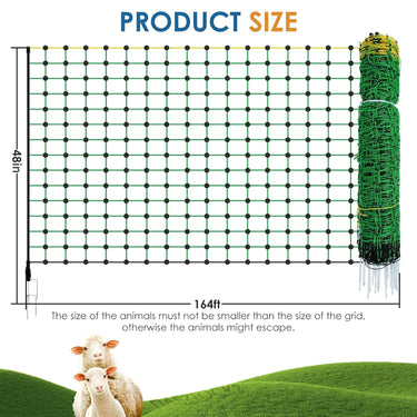 Electirc Fence Netting 48"H x 164'L, Poultry Netting with 15 Posts 14 Conductive Electric Deer Netting for Livestock Goat Fence Net Fencing for Goats, Sheep, Lambs, Deer, Hogs, Dogs, Golf