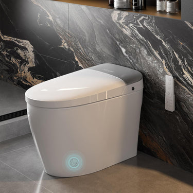 Smart Toilet, Bidet Toilet with Pump Assisted Flush, Foot Sensor Operation, Heated Bidet Seat, Warm Water, Dryer, Digital Display, Night Light, Tankless Toilet with Cleaning Foam Dispenser