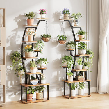 LotFun Plant Stand Indoor with Grow Lights, 9 Tiered Indoor Metal Plant Shelf 2 Pack, 64" Tall Plant Stand for Indoor Plants Multiple, Curved Shape Rack Plant Holder, Large Holder Display Shelf for Living Room, Garden, Patio