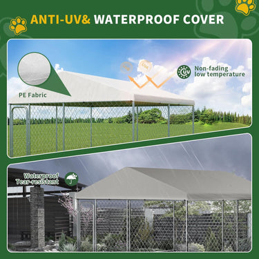 Outdoor Large Dog Kennel 10 x 10 FT, Heavy Duty Dog Enclosure with UV & Rain-Proof Fully Covered Roof, Rustproof Metal Mesh, Double Security Locks