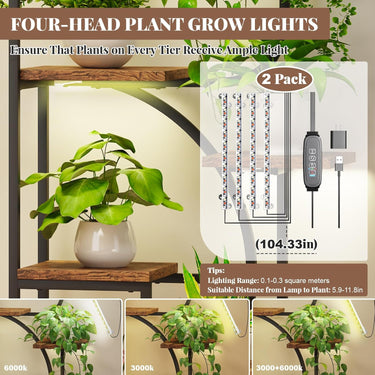 Plant Stand Indoor with Grow Lights - 67" Butterfly-Shaped Metal Shelf, 7-Tier Tall Plant Stands, Ladder-Style Display Rack for Living Room, Patio, or Balcony, 2 Pack