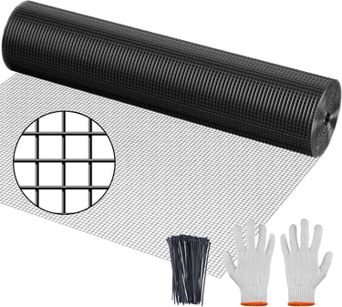 Hardware Cloth,1/2 inch 48" x 100' Chicken Wire Fencing,19 Gauge Vinyl Coated Wire Mesh Roll, Black Welded Wire Fence Roll Chicken Wire Mesh Roll for Garden Fencing Gopher Rabbit Snake Wire