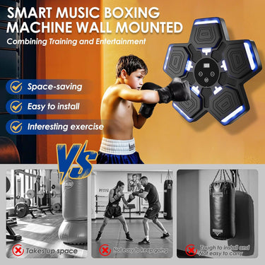 Music Boxing Machine for Adults and Kids, Smart Bluetooth Boxing Training Equipment 5 Targets with Boxing Gloves Wall Mounted, Workout Punching Machine for Home, Gym, Office