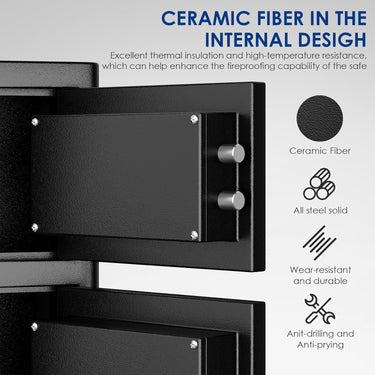 Fireproof Safe with Fire Video,3.8 Cubic Feet Class A Fireproof Standard Digital Safe Box Fireproof for Home&Office,Alloy Steel Fire Proof Safe for Document Money Jewelry Valuables,Black