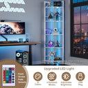 Corner Shelf Stand, 5-Tier Corner Shelf with LED Light, 70 Inch Tall Display Shelf for Living Room, Bedroom, Bookshelf, Industrial Shelf with Steel Frame, Plant Shelf (White)