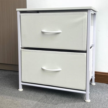 2 Drawer Dresser for Bedroom, Chest of Drawers, Fabric White Dresser with Deep Drawers, Storage Dressers Organizer for Bedroom, Living Room, Hallway (Fabric White 02)