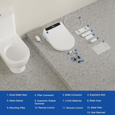Smart Bidet Toilet Seat, Round Shape Heated Toilet Seat with Instant Warm Water, Adjustable Warm Air Dryer, 3 Cleaning Mode, LED Display, Night Light, and Dual Control Options. (Round)