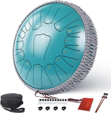 Rain Drum for Outside 13 Inch 15 Notes, Malachite Steel Tongue Drum, Drum Instrument for Meditation Yoga Education Percussion with Bag, Mallets, Ethereal Drum for Valentine's Day, New Year