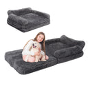 72" Foldable Human Dog Bed for Adults, Fluffy Faux Fur with Blanket, Orthopedic Washable Dog Bed with Memory Foam and Water Repellent Liner Extra Large Thick for Pet