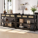 47.2" Modern Console Table with 3 Rattan Drawers, Entryway Table with 3-Tier Storage Shelves, Narrow Long Sofa Table for Entryway, Hallway, Foyer and Living Room, Black
