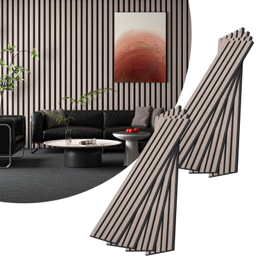 8-Piece Wood Slat Acoustic Panels for Stylish Decor - 47.2" x 7.87"Acoustic Wood Wall Panels 3D Wood Slat Wall Panel Acoustic Wood Panels for Ceiling and Wall Grey Oak