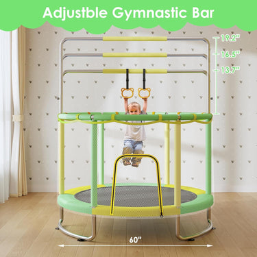 Trampoline for Kids, Upgrade Full Anti-Rust 440lbsToddler Trampoline with Net, 60'' Upgraded Ring Legs Trampoline with Adjustable Gymnastics Bar&Toys, Gifts for Ages 1-8 Boys&Girls(Yellow)
