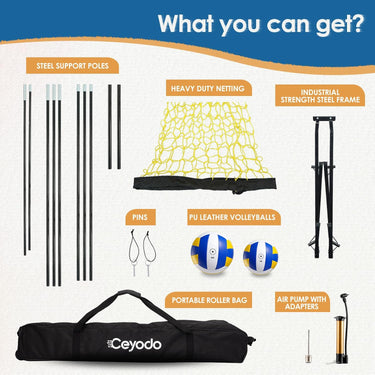 Volleyball Training Equipment, Outdoor Volleyball Practice Net Station Volleyball Spike Trainer for Different Training Levels, Freely Adjustable Height Volleyball Net for Both Indoor & Outdoor Use
