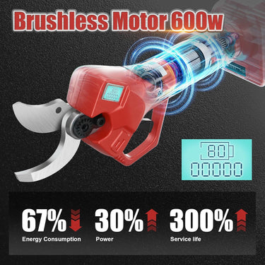 Electric Pruning Shears, 50mm 1.96" Cutting Diameter Cordless Power Pruner with 2Pcs Rechargeable Batteries, Tree Branch Cutter with SK7 High Carbon Steel Blade for Gardening Pruning