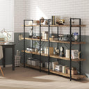 Bookshelf, 4 Tier Book Shelf, Industrial Bookcase for Home and Office, 47" Length Wide Wood Standing Bookshelf Display Open Shelving Rack, Rustic Horizontal Shelves for Living Room Bedroom