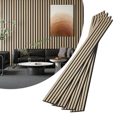 8-Piece Wood Slat Acoustic Panels for Stylish Decor - 47.2" x 7.87"Acoustic Wood Wall Panels 3D Wood Slat Wall Panel Acoustic Wood Panels for Ceiling and Wall Grey Oak