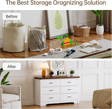 Farmhouse 6 Drawer Dresser for Bedroom, 51" Wide Chest of Drawers, Wood White Dresser with Deep Drawers, Storage Dressers Organizer for Bedroom, Living Room, Hallway
