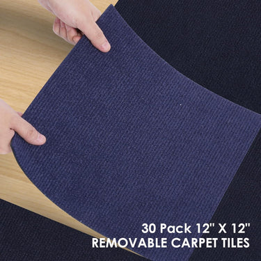 30 Pack Carpet Tile - 12” X 12” Self Adhesive Carpet Floor Tiles Anti-Slip Reusable Carpet Squares Peel and Stick Carpet Floor Tilel DIY Installation for Bedroom (Blue)