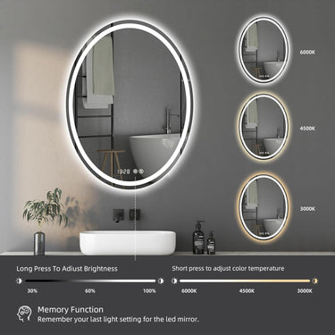 Round LED Bathroom Mirror with Lights, 24 x 32 Inch Bathroom Mirrors for Over, Smart Mirror with Time Temperature Display, Anti-Fog, Dimmable, 3 Colors Smart Bathroom Mirror, Front and Backlit