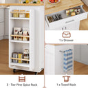 Kitchen Island with Hidden Trash Can Storage, Rolling Kitchen Island with Storage, Drop Leaf, 3-Tier Spice Rack, Towel Rack & Drawer, Portable Island for Kitchen