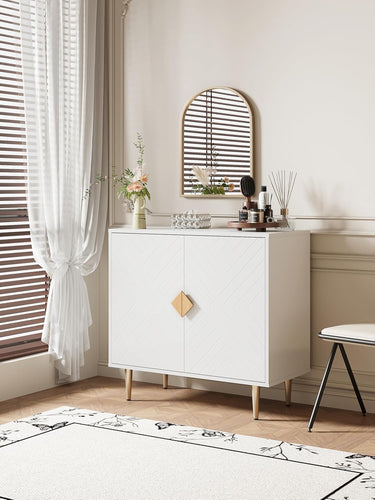 Sideboard Cabinet, 31.5'' Modern Buffet Cabinet with Storage, Credenza Buffet Table with 2 Doors and Adjustable Shelf, Sideboard Buffet Cabinet for Living Room, Kitchen and Entryway,White